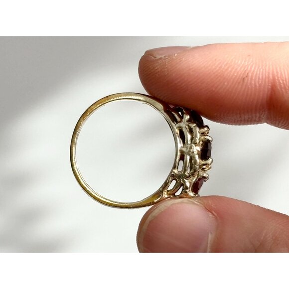Art Deco Garnet Vermeil Overlay 925 Sterling Silver Vintage Ring - sz 6.75 - Picture 7 of 15